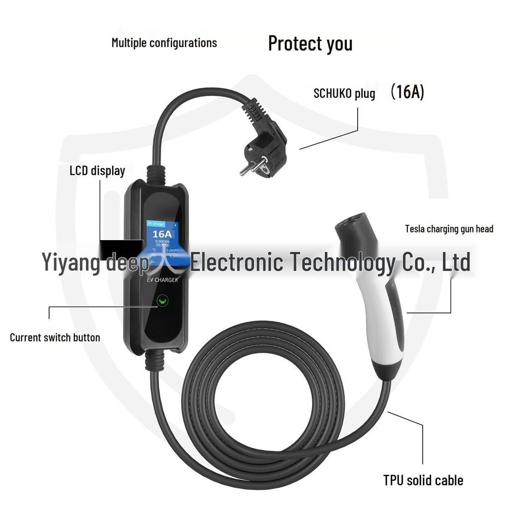 Tesla Portable EV Charging Gun with Large Display & Multi-Gear Current Switching