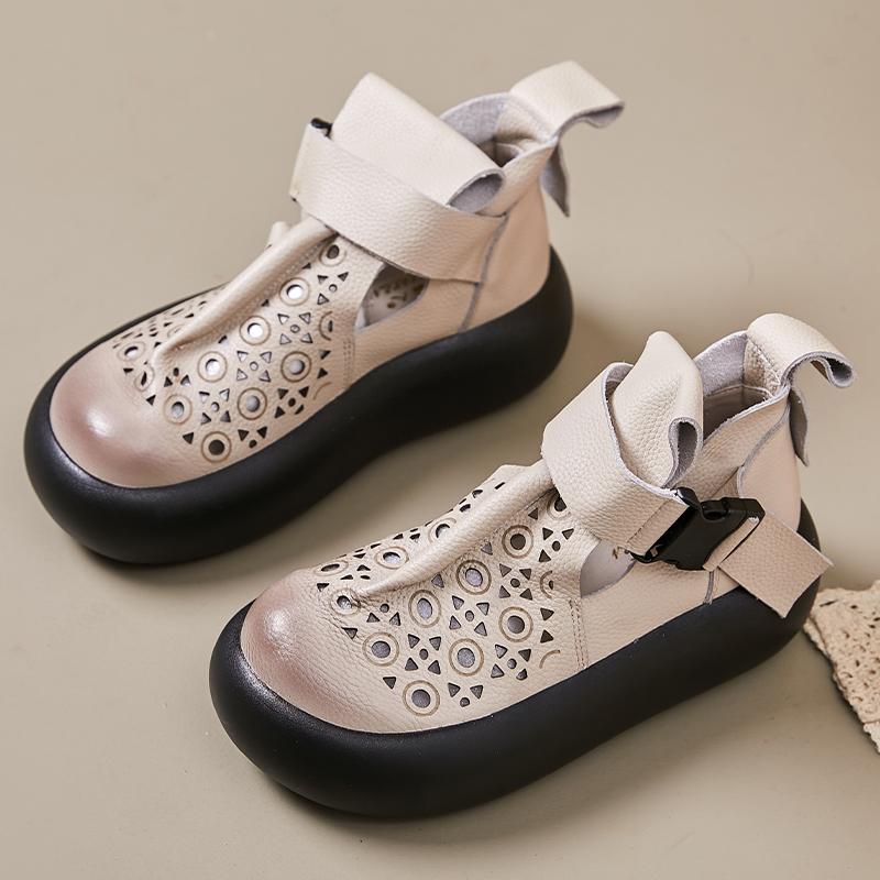 Fashion GKTINOO Retro Sandals 2025 Summer New Round Toe Genuine Leather Comfortable Thick Bottom 6cm Women's Platform Shoes