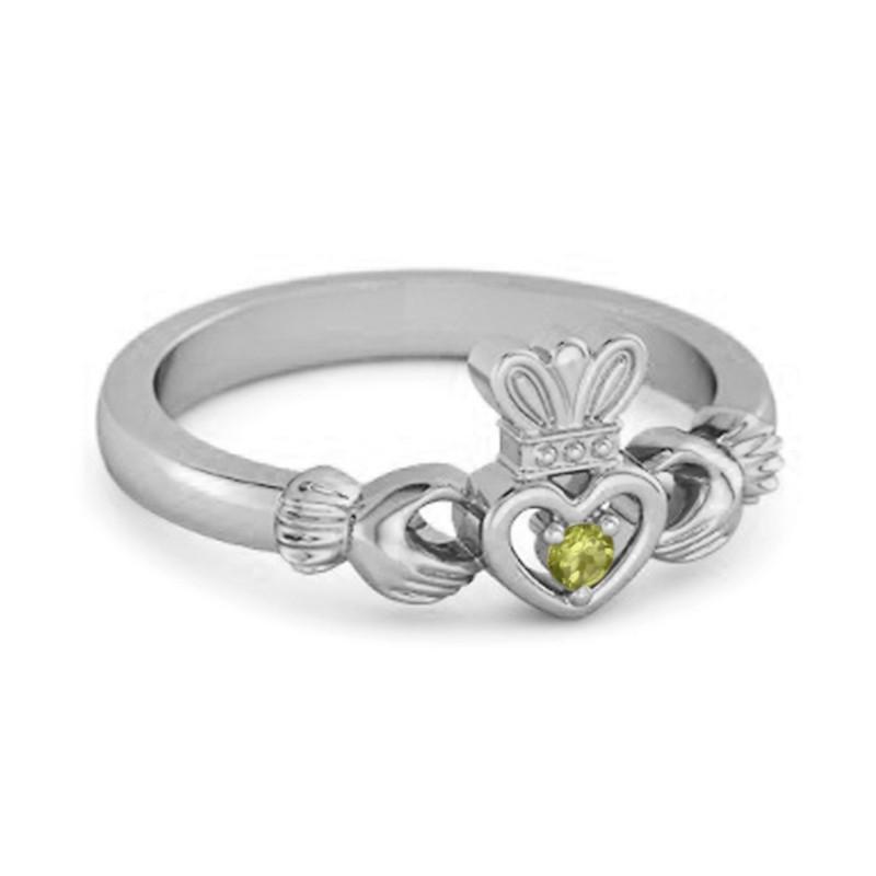 Pierścionek z symbolem dziedzictwa irlandzkiego Claddagh z perydotem - Srebro Sterling 925