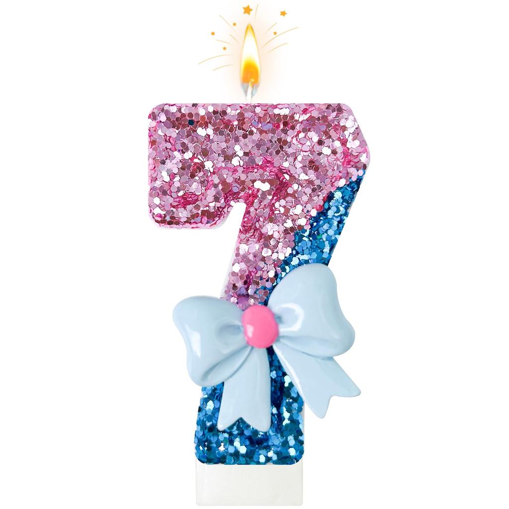 Velas de Aniversário com Laços Rosa e Azul, números 0-9 Decoração de Bolo, Adequado para Aniversário Evento Casamento Decoração Suprimentos