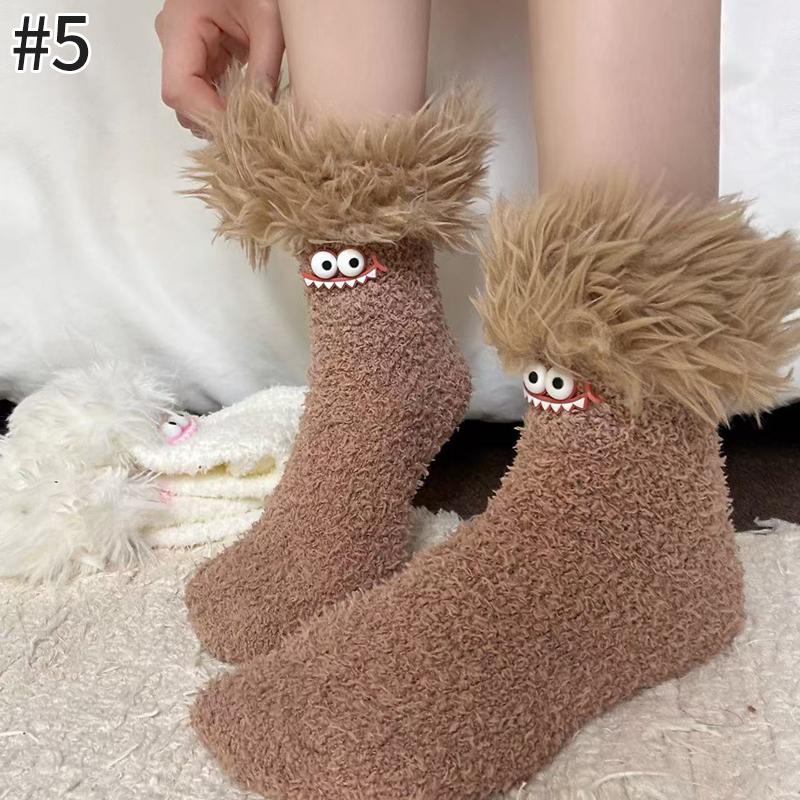 Women Girls Winter Thick Coral Fleece Cartoon Big Mouth Monster Plush Sleep Socks Warm Soft Home Socks