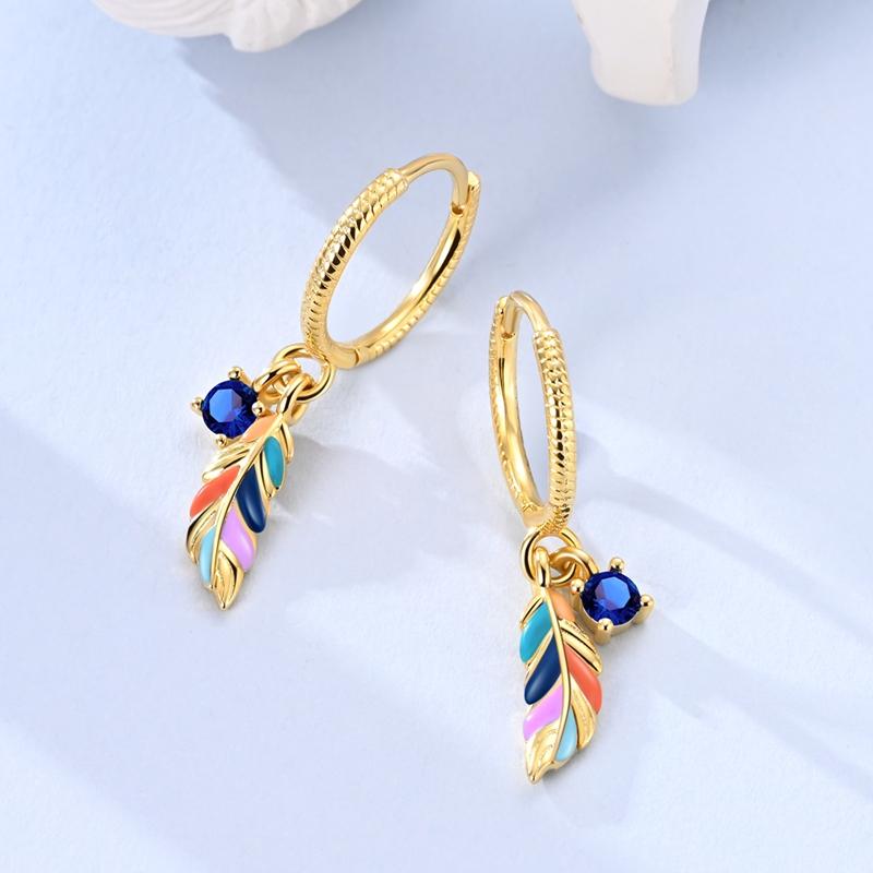 New 925 Silver Earrings Golden Beans Leaf Feather Luminous Elf Hoop Earring For Women Making Jewelry Gift