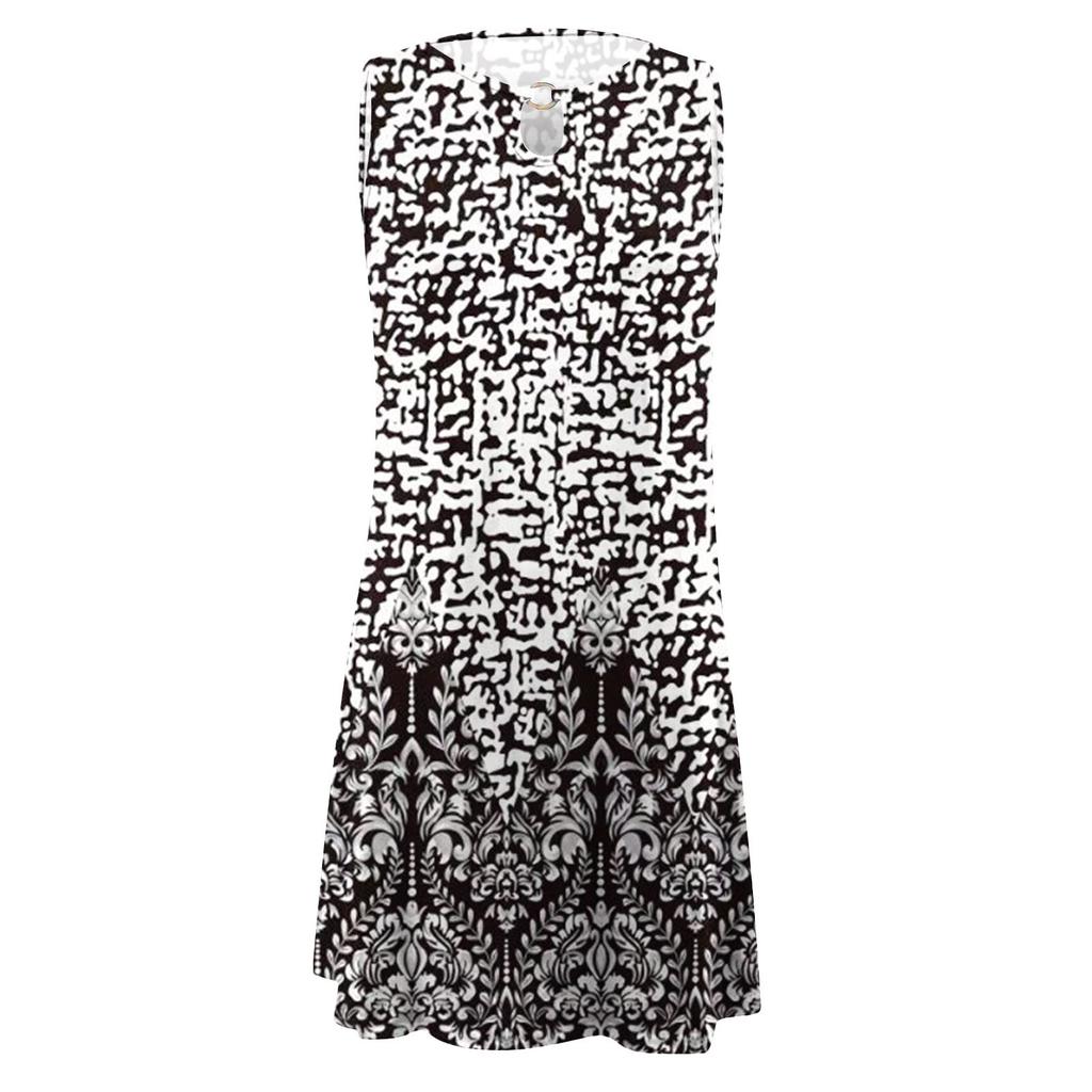 Kleider für Damen, lässig, Sommer, Blumenmuster, Tank-Kleid, ärmellos, ausgehöhlt, lockeres Strand-Kurzkleid
