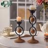 European Style Iron & Wood Candle Holder: Luxurious Zen Decor with Antique Craftsmanship.