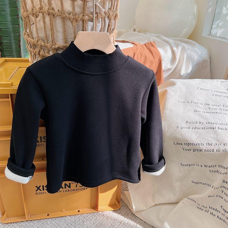 Children's Velvet Semi-turtleneck Bottoming Sweater Autumn and Winter Korean Baby Integrated Velvet Inner Top Tide