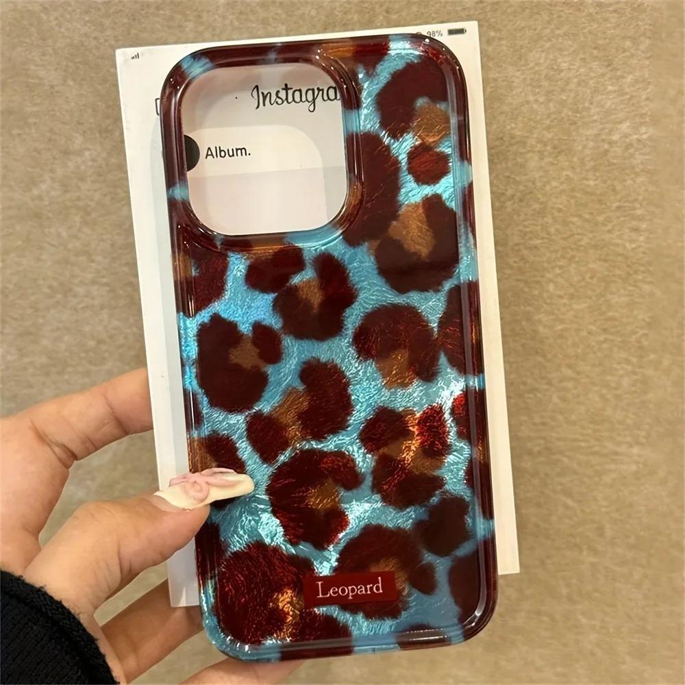 Simple Fashion Smudge Leopard Print Phone Case For iPhone 17 16 15 Pro Max 14 13 12 11 Xr XsMax Mini Air 78 Plus Y2K Laser Paper