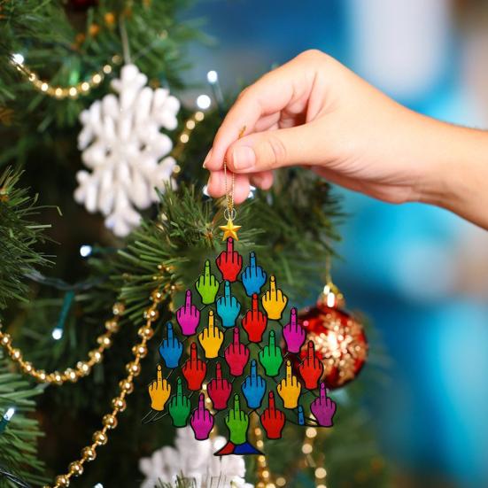 Flip-off Gesture Tree Ornament Colorful Middle Finger Christmas Tree Decoration Stacked Hands Ornament for Christmas Winter Home Decoration