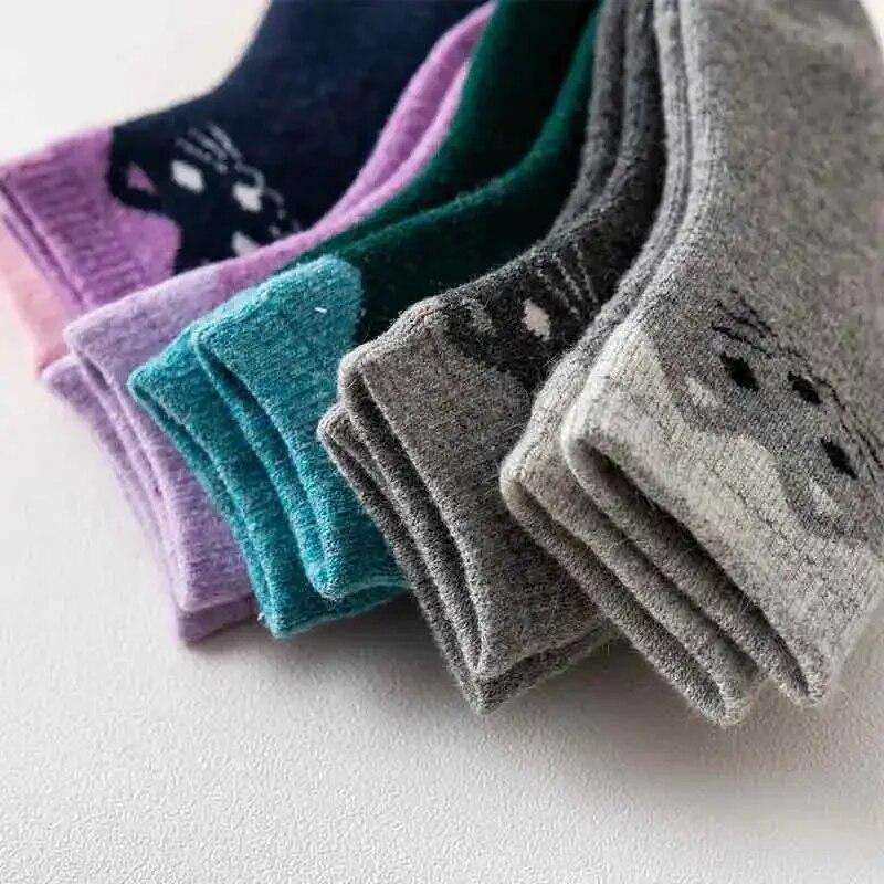 1 Pair Warm Baby Sock Retro European Style Cat Calf Sock for Kids Boy Girl Autumn Winter Thicken Cotton Sock for 1-12 Year Kid