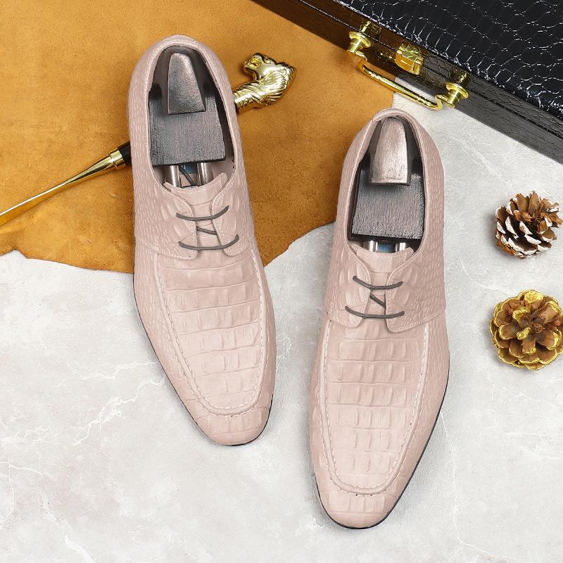 Elegantní pánské boty Derby z pravé kůže, béžový krokodýlí vzor, šněrovací, pánské kožené společenské boty, nadměrná velikost 38-46
