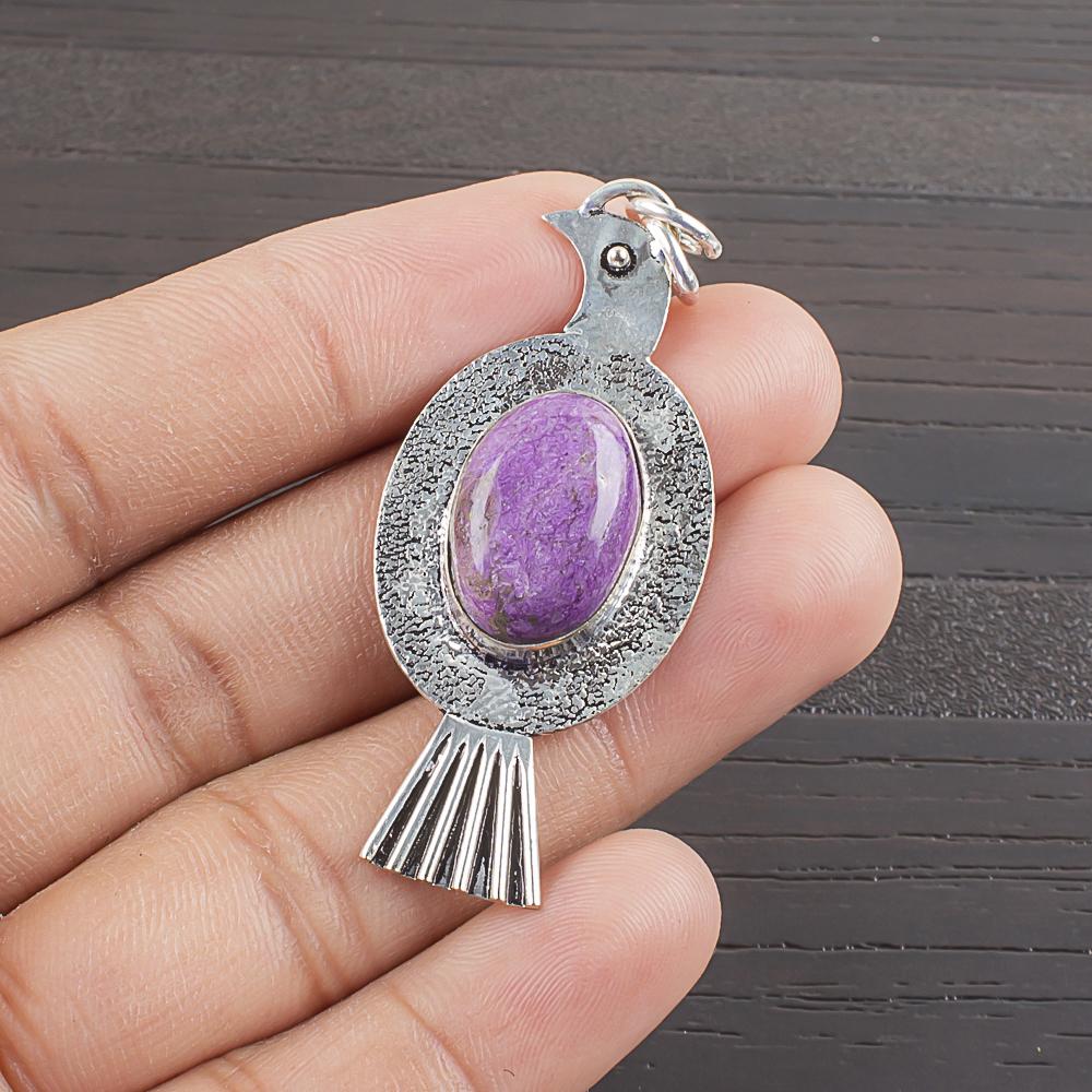 Натуральный камень Пурпурит 925 пробы Стерлинговое Серебро Ювелирное изделие Дизайнерский Подвес 2,05  AJP-2116