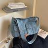 Large Capacity Denim Tote: Japanese & Korean Style, Workwear-Inspired, Versatile Daily Commute & Sports Crossbody Bag