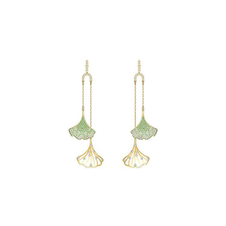 Swarovski Stunning Ginkgo Unique Silver Leaf Pierced Design High-End Style Earrings Women earrings 5527080 Green