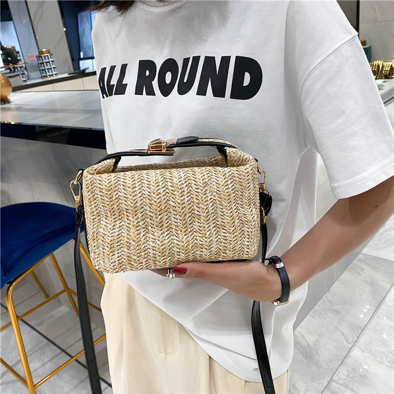 Borsa a tracolla in paglia per donna Nuova borsa estiva bohémien lavorata a maglia e borsetta Borse da spiaggia a secchiello per le vacanze