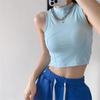 YPFF Trendy Sleeveless Women's Crop Top: Hot Girl European & American Style, Slim Fit, Solid Color, Front Spliced Design