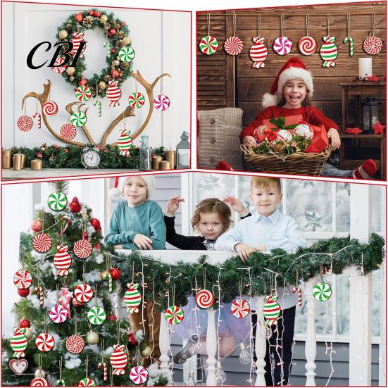 Christmas Photo Props 12/24/36Pcs Candy Cane Ornaments, Wooden Xmas Tree Decor with Red Green Rustic Striped Color, Holiday Hanging Decorations