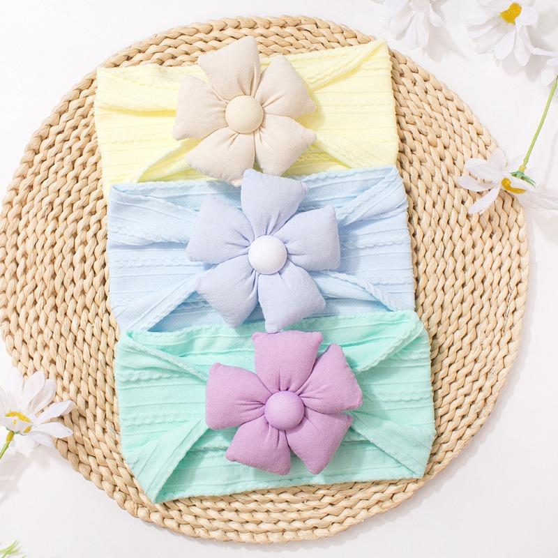 New solid color jacquard children's headband, cute five-petaled flower baby headscarf, thin soft baby hair accessories