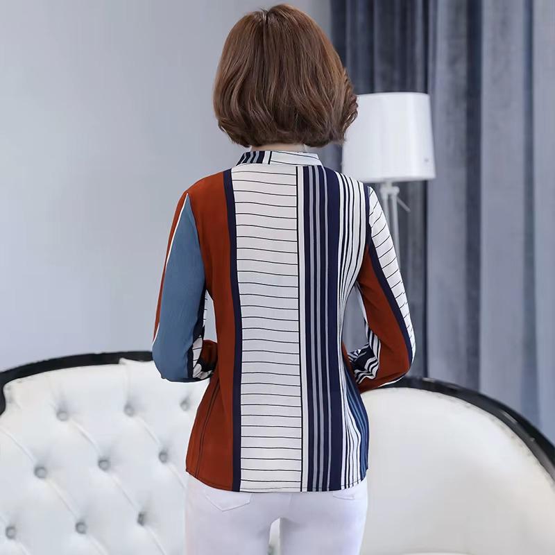 Spring Fashion Long Sleeve Women Blouses Elegant Printing Striped V-neck Casual Shirts for Women Fashion Thin Slim Office Lady Shirt Tops 875B