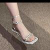 Fashionable Women'S Pumps And Heels Open-Toed Hollow Stiletto Women'S Sandals Rhinestone Bride Wedding Casual Shoes For Women