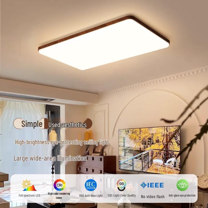Chinese Style Walnut Wood Ceiling Light: Full Spectrum Eye Protection LED for Living Room and Bedroom