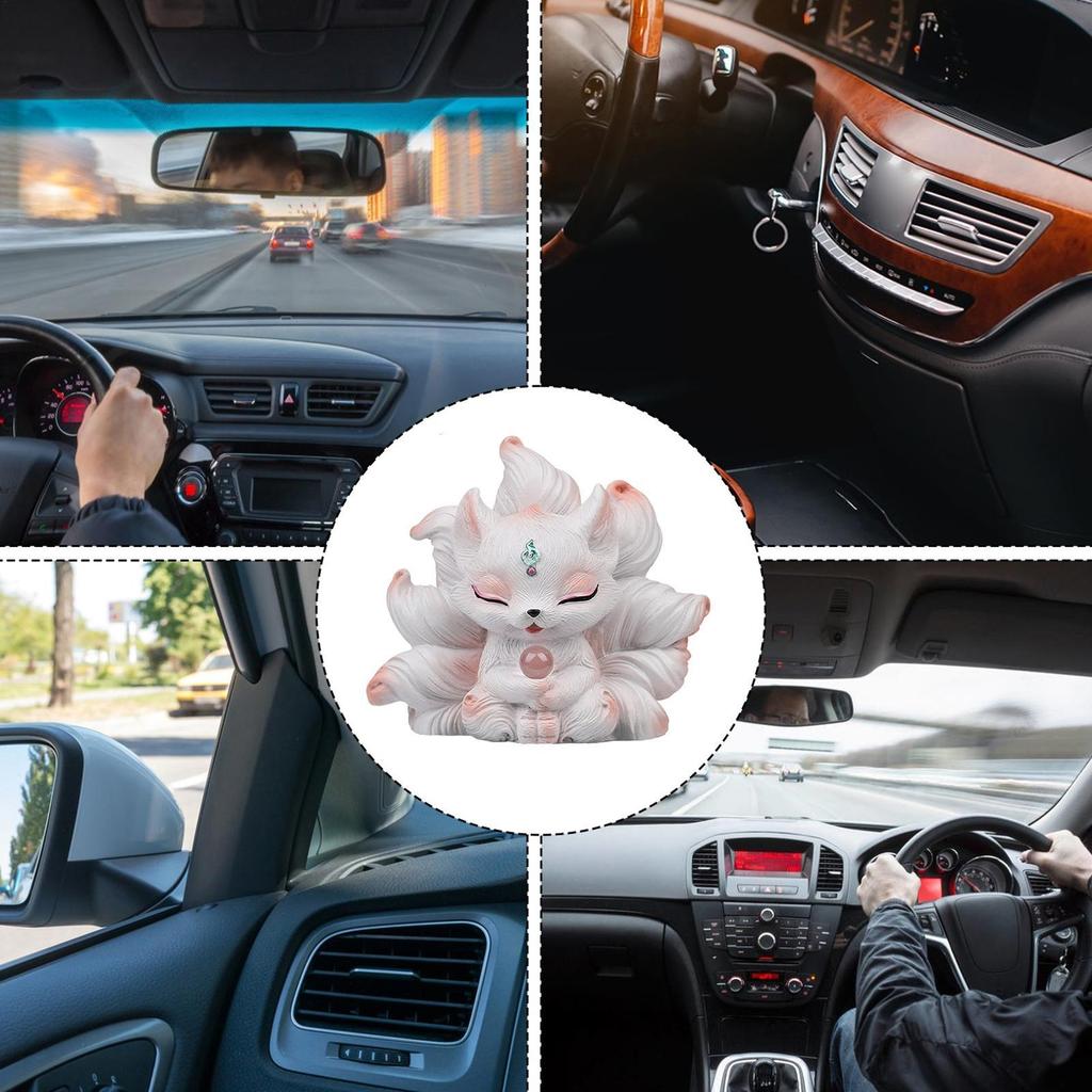 Dashboard Decorations Resin Good Luck Figurines Nine-Tailed Fox Dash Decorations Interior For Women Girls Vehicle Truck RV Home