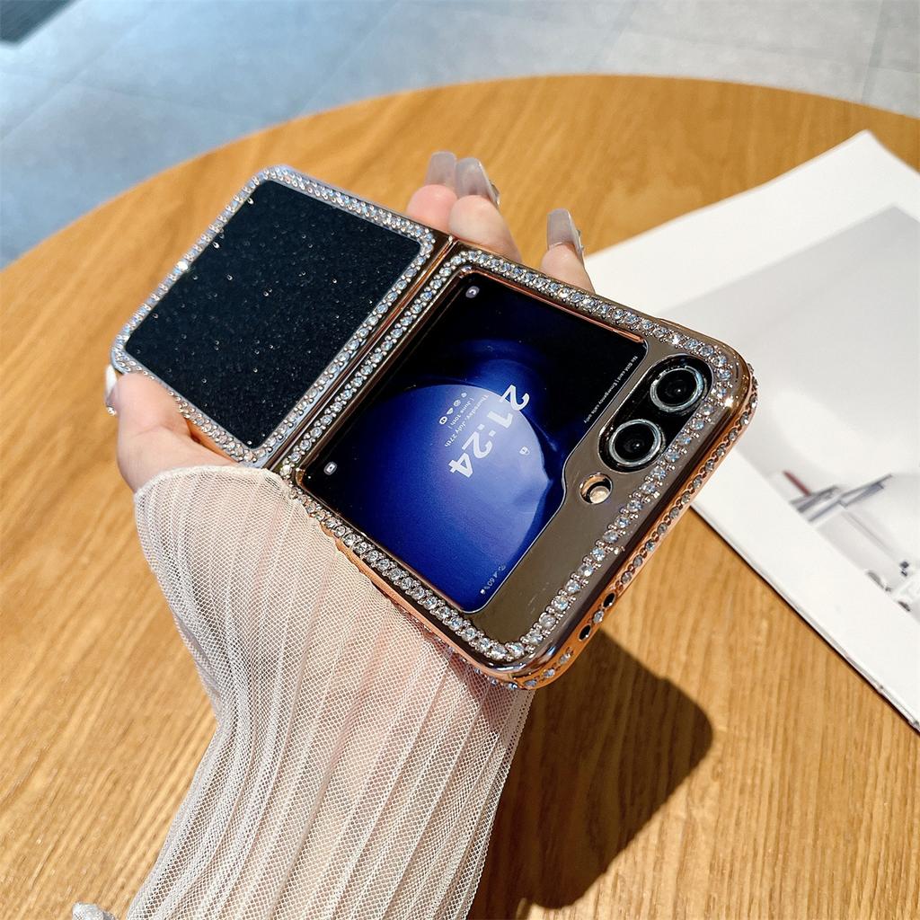 New Samsung ZFlip6 Flash Powder Electroplated Mobile Phone Case Suitable for Zflip5 Fashionable Women's Flash Diamond Girl Two In One
