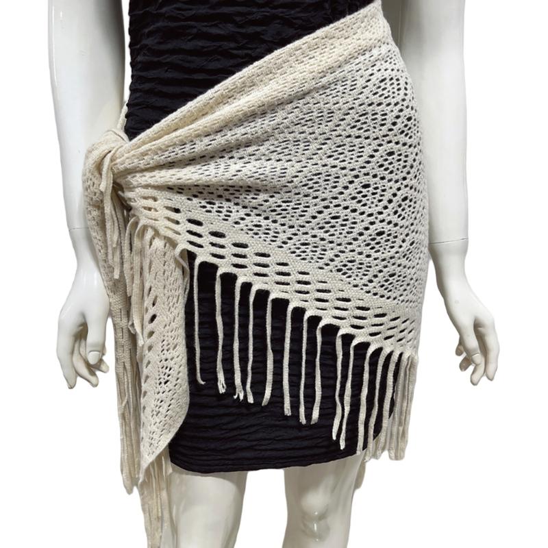 Women's Hollowed Knitted Triangular Scarf Imitation Cashmeres Soft Winter Shawl Wrap Neckerchief Blanket with Fringes