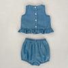 2025 New Summer 0-3Yrs Children Clothes Suit Sleeveless Solid Color Denim Vest+Shorts Newborn Baby Girls Clothing Set