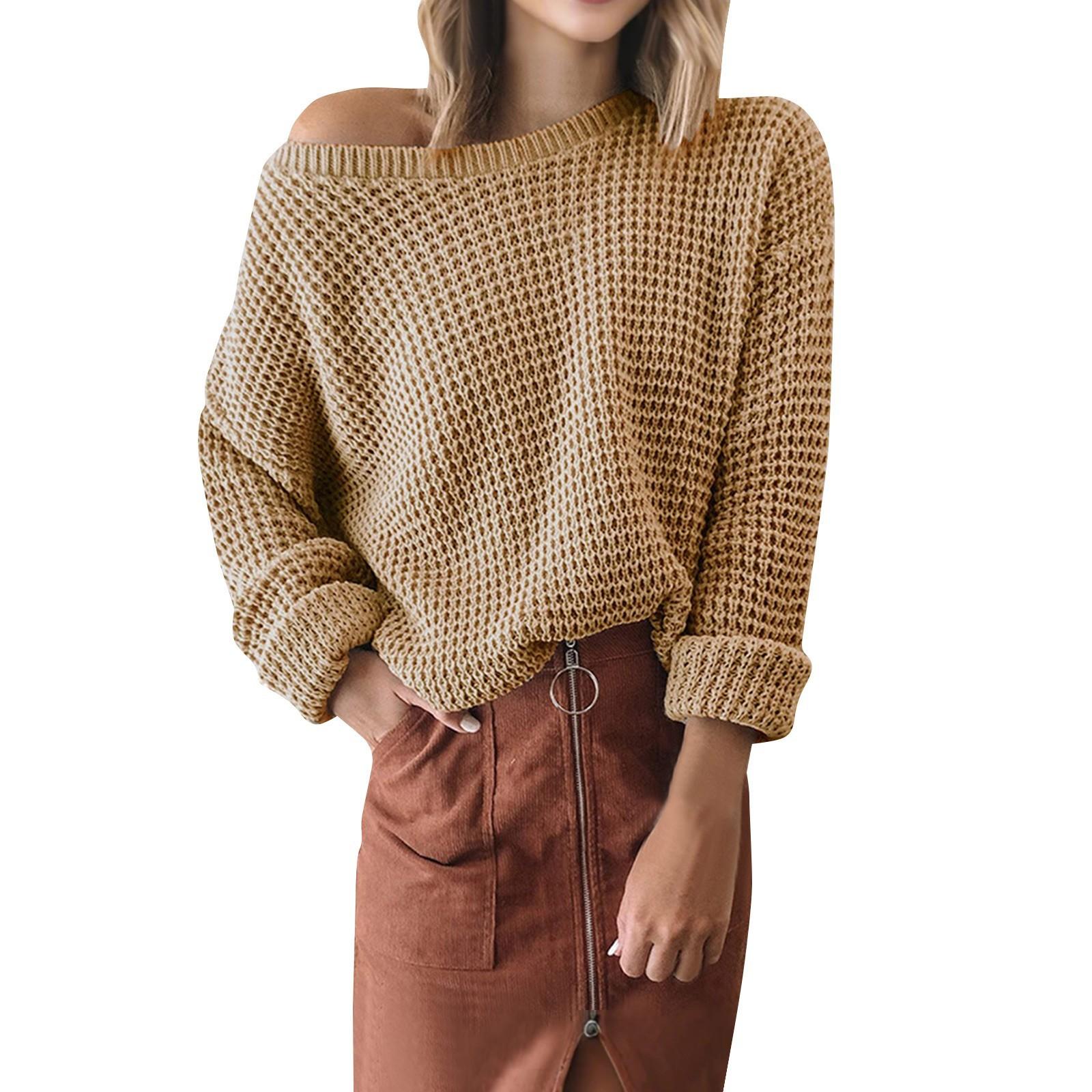 

Женский однотонный свитер с длинным рукавом и круглым вырезом, повседневный свободный вязаный пуловер, джемпер XXL хаки