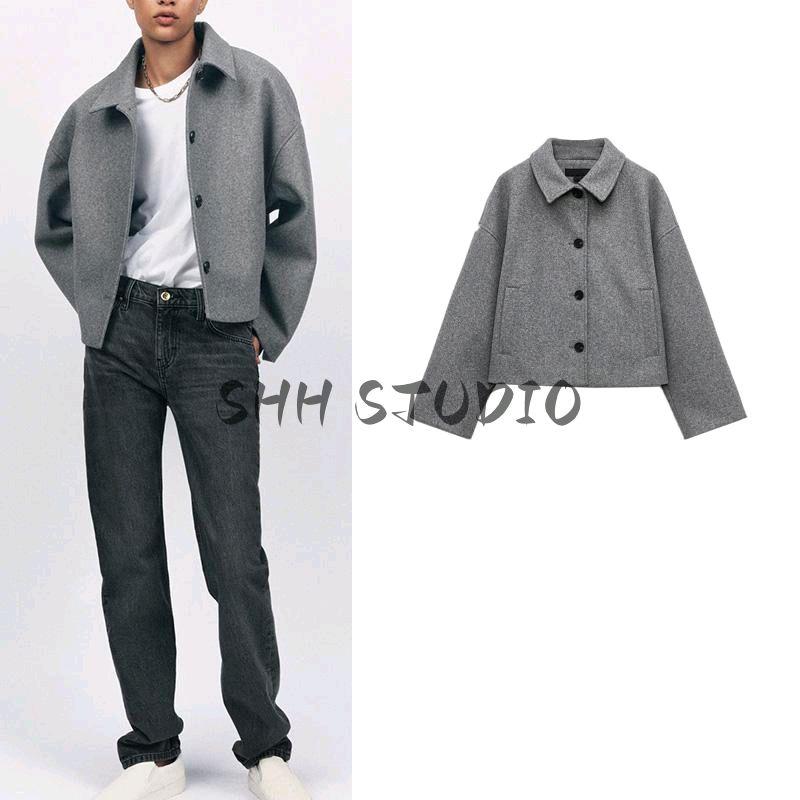 Spring New Women's Clothing French Design Single Row Multi-Buckle Long Sleeves Lapel Short Jacket Outwear 3736041