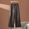 2025 Women's High Waist PU Leather Wide Leg Pants - Elastic, Slimming, Casual, Straight Fit