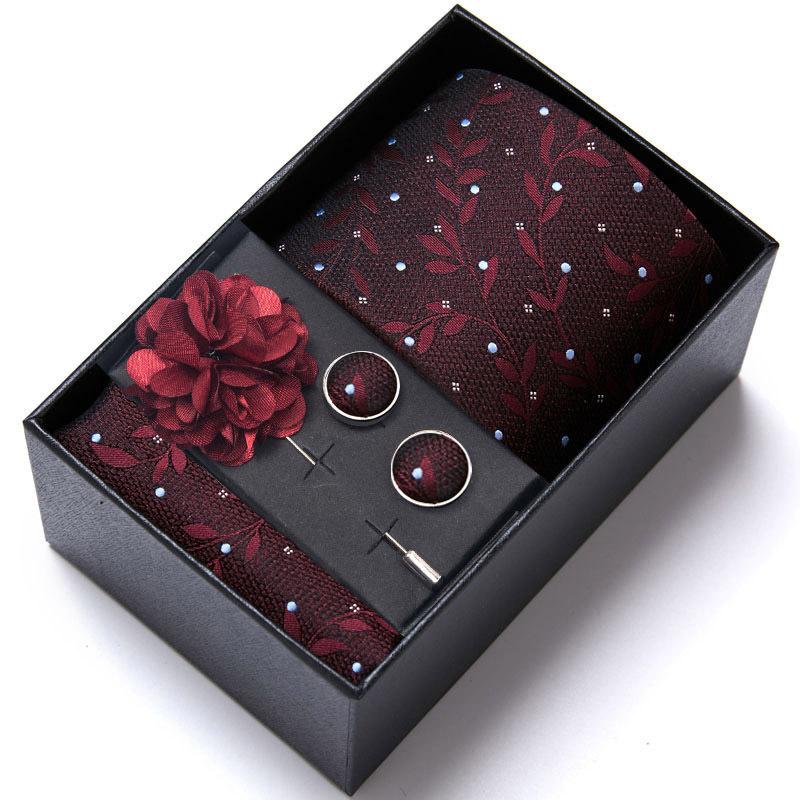 Wedding Wedding Tie Groom Festive Burgundy Tie Men'S Suit Cufflinks Corsage Accessories Kit