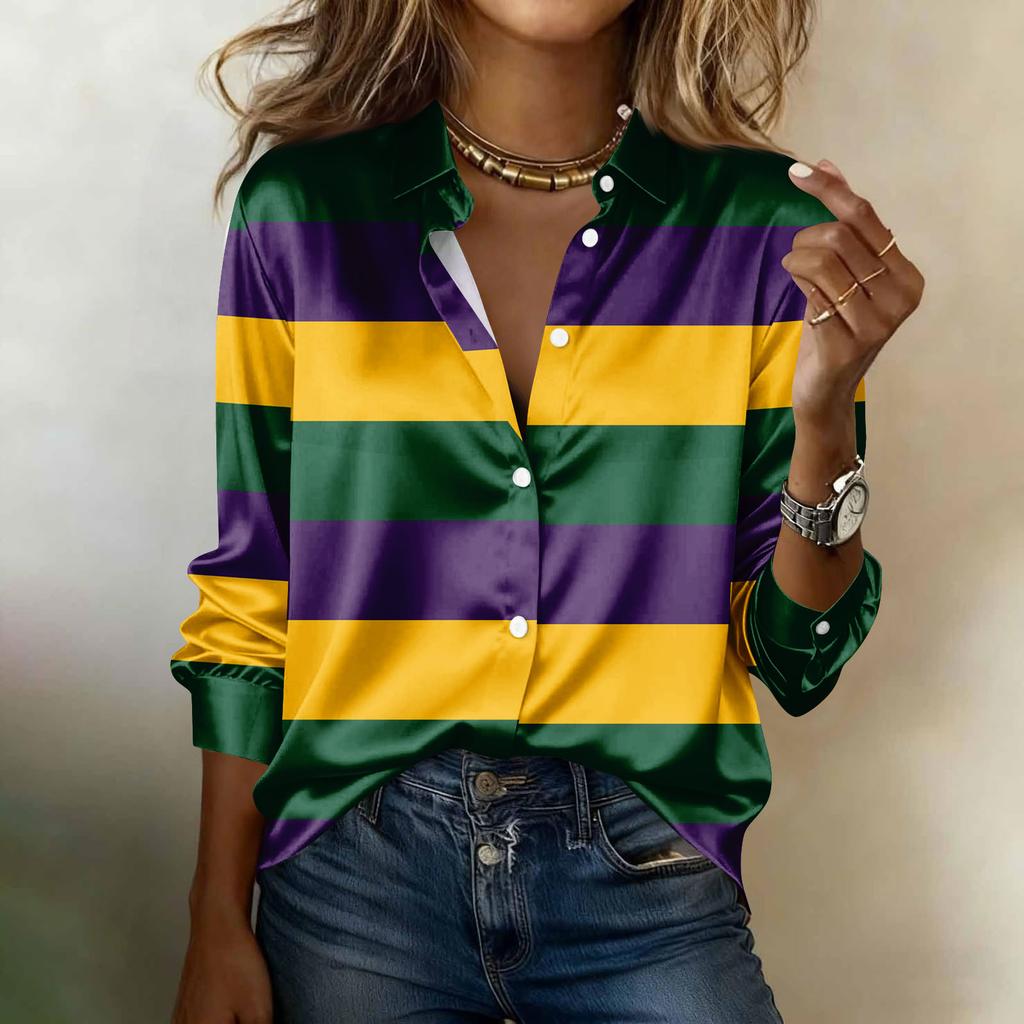 Camicia da donna, camicetta, stampa, bottoni, manica lunga, casual, basic, colletto, regolare