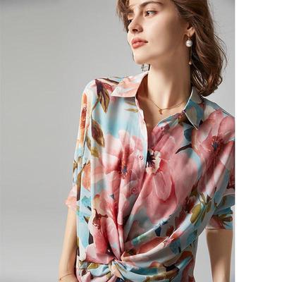 Camicia Estiva da Donna con Stampa Floreale Retrò e Maniche a 3/4