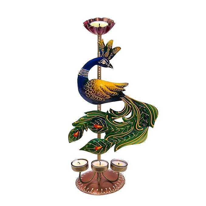Osvětlete svůj prostor elegantním svícnem na čajovou svíčku - Dekorativní pávový svícen pro čtyři svíčky (Design 1)