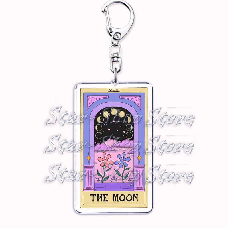 Popular Culture Halloween Tarot Card Keychains for Accessories Moon Luna Death Keyring Jewelry Fans Lovers Friends Reader Gifts