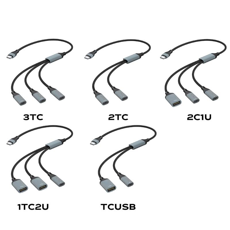Type C Splitter Cable with 60W Charging and 480Mbps Data Transfer for Phones Tablets Laptops and More