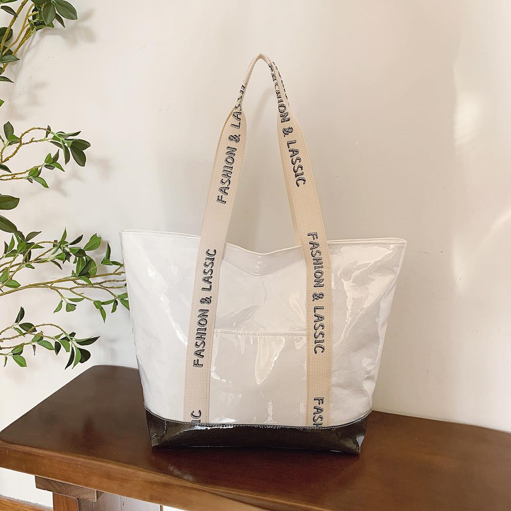 Women Fashion Shoulder Bag Large Capacity Simple Carrying Bag Patchwork Stylish Shoulder Purse Letter Print PVC Commuting Bag