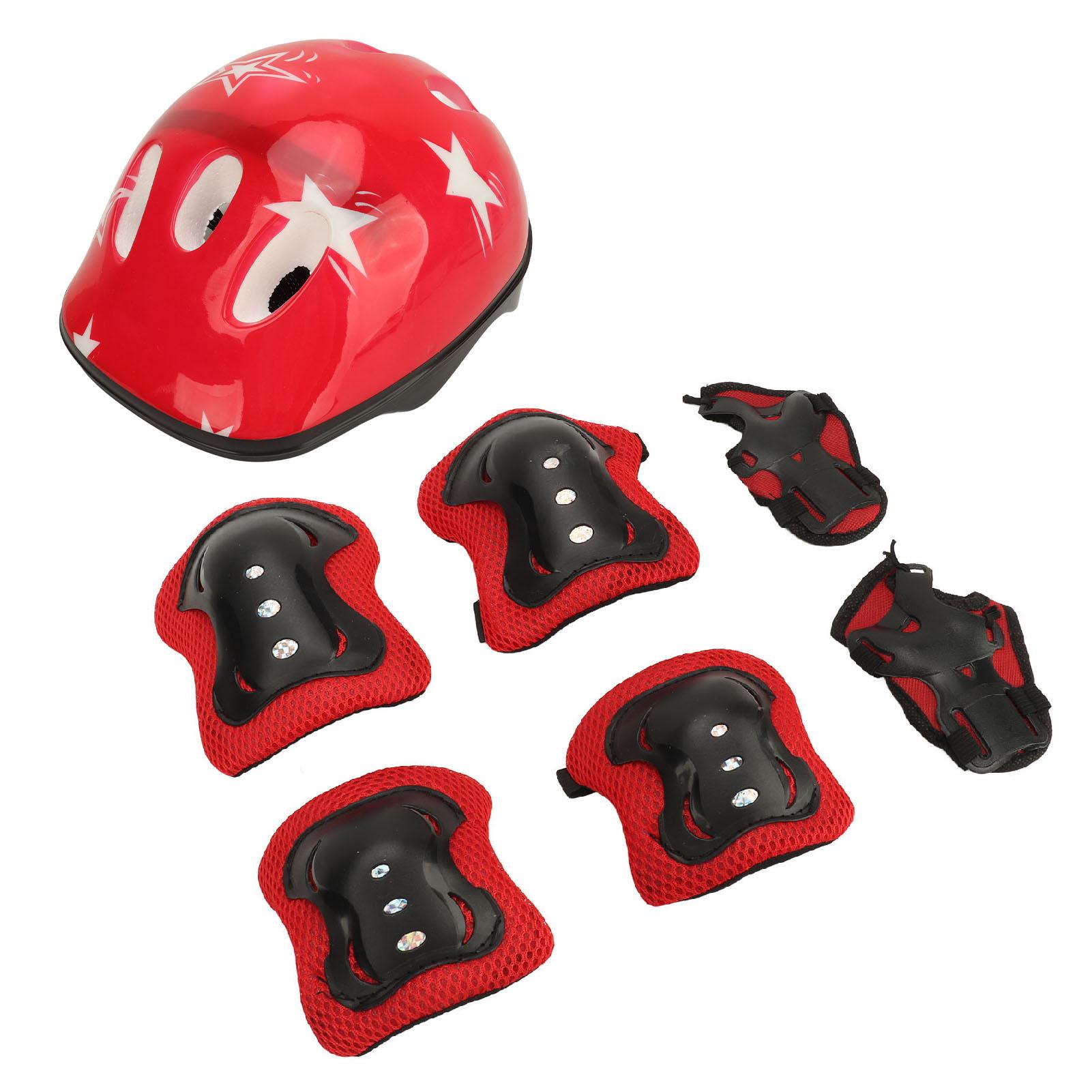 Детский велосипедный шлем, комплект спортивной защиты, регулируемые наколенники, налокотники, защита запястий для детей красный