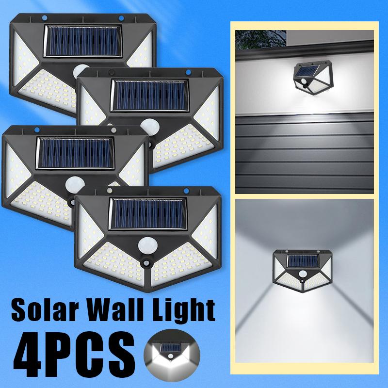 1-8 Kits Solar Wall Lights Outdoor 100 LED Motion Sensor 270° Range 3 Modes Wireless Energy Saver for Yard, Garden, Lawn, Patio