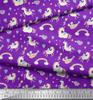 Soimoi Blue Japan Crepe Satin Fabric Rainbow & Unicorn Animal Print Sewing Fabric metre 42 Inch