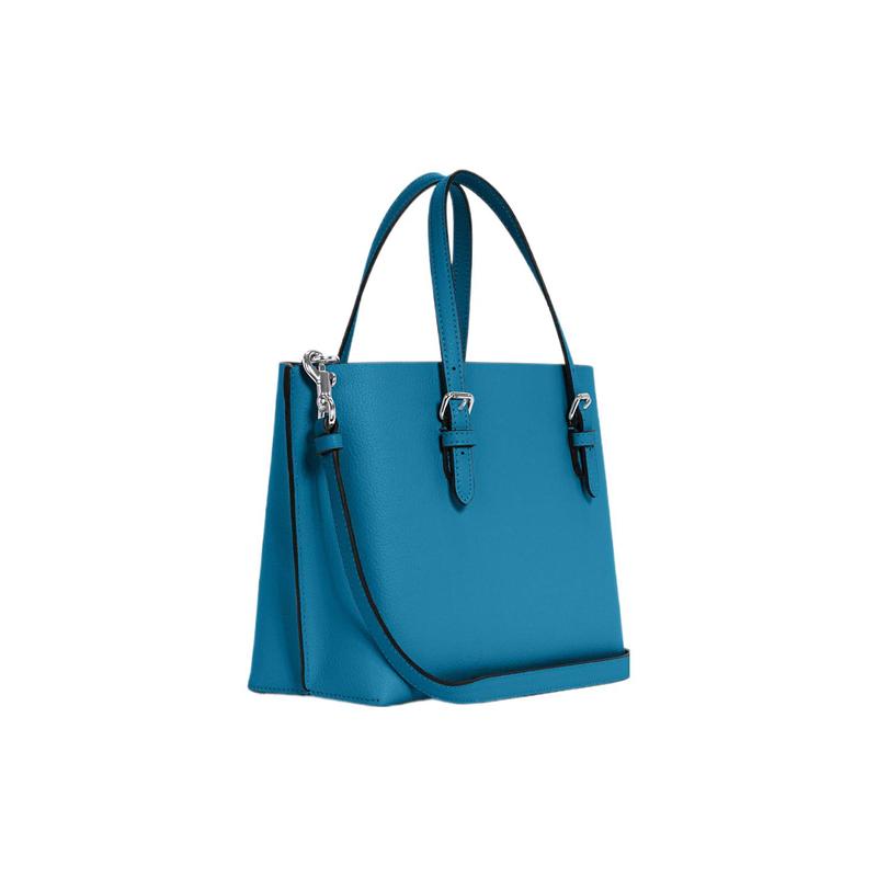 Coach Mollie Solid Color Letter Logo Zipper Closure Double-sided Leather Tote Bag Tote Shopping Bag Shoulder Crossbody Handbag Medium Women's Blue