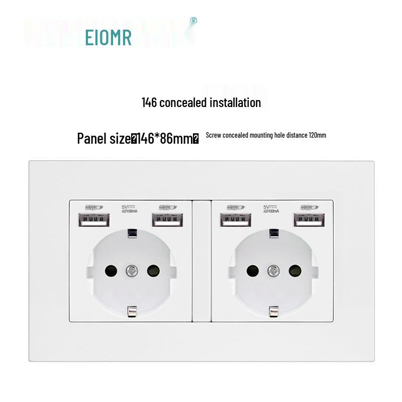 Europeisk tysk standard dobbelt USB og type C-stikkontaktpanel