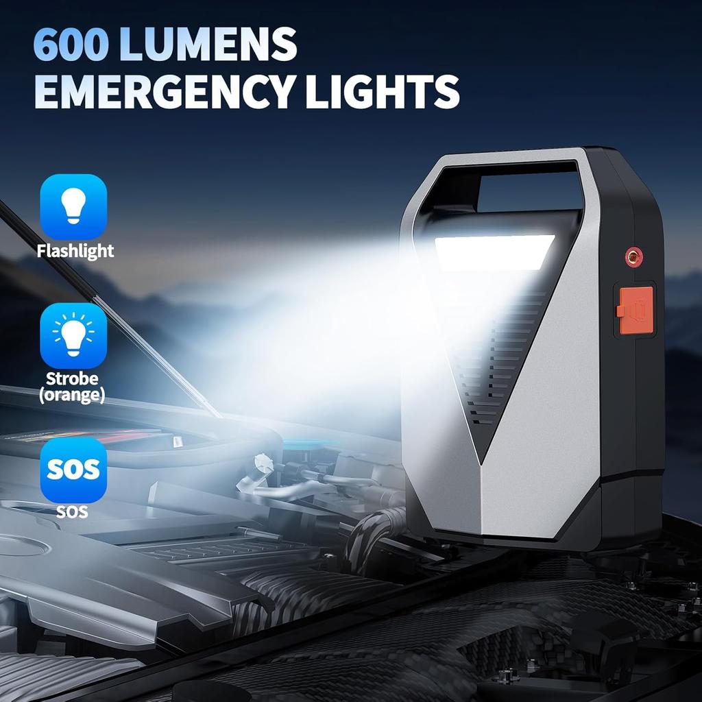 Car Jump Starter 1800A, 12000mAh with Air Compressor, 150PSI Auto Shut-Off, LCD Display, LED Light, QC3.0