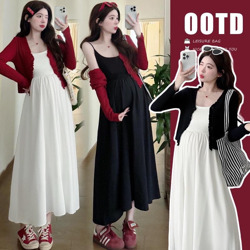 Hepburn Style Maternity Dress & Sun Protection Cardigan Set, Early Spring 2026 XL