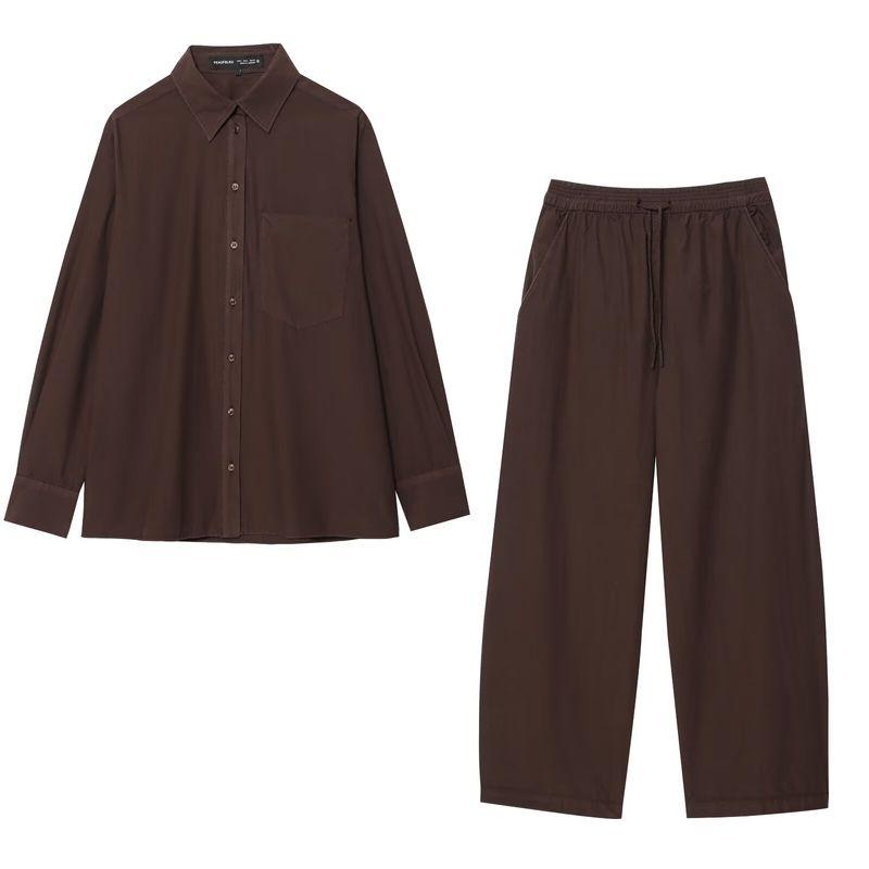 Kaslead New Arrival Women's Fashion Air Outlet Pocket Decoration Poplin Shirt Casual Pants 2183064 2183065