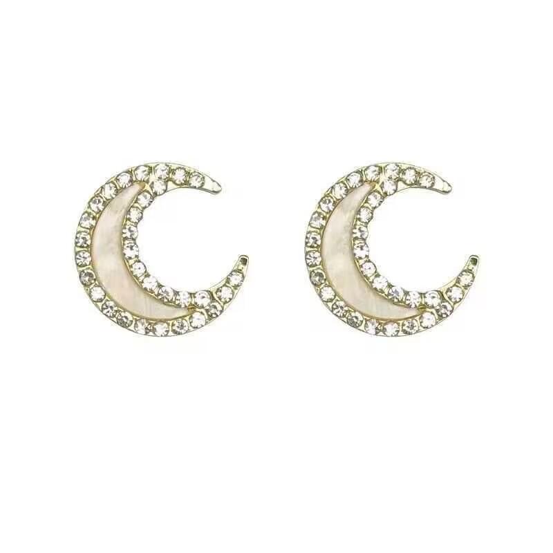 Full Diamond White Moonlight Crescent Stud Earrings for Women's Light Luxury New Rhinestone Design Earrings, Japanese and Korean Super Fairy Jewelry