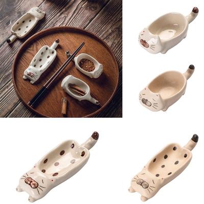 Ceramic Seasoning Plate Multi-purpose Cat Chopsticks Holder Soy Sauce Dish for Sauce