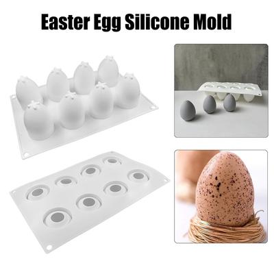 3D Egg Candle Silicone Mold 8 Grids DIY Mousse Chocolate Cake Craft Baking Tool Easter Simulation Egg Resin Plaster Mold Decor