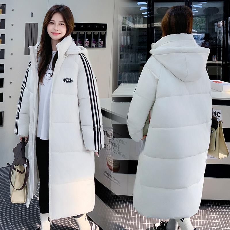 2025 new winter Korean version of loose mid-length down padded jacket, women's thickened padded jacket, over-the-knee cotton jacket, bread jacket