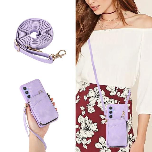 

Шкіряний чохол із ремінцем для намиста Crossbody для Samsung A54 A14 A34 S23 Ultra S22 S21 Plus S20 Сумка для телефону-гаманця For Galaxy S20Plus фіолетовий